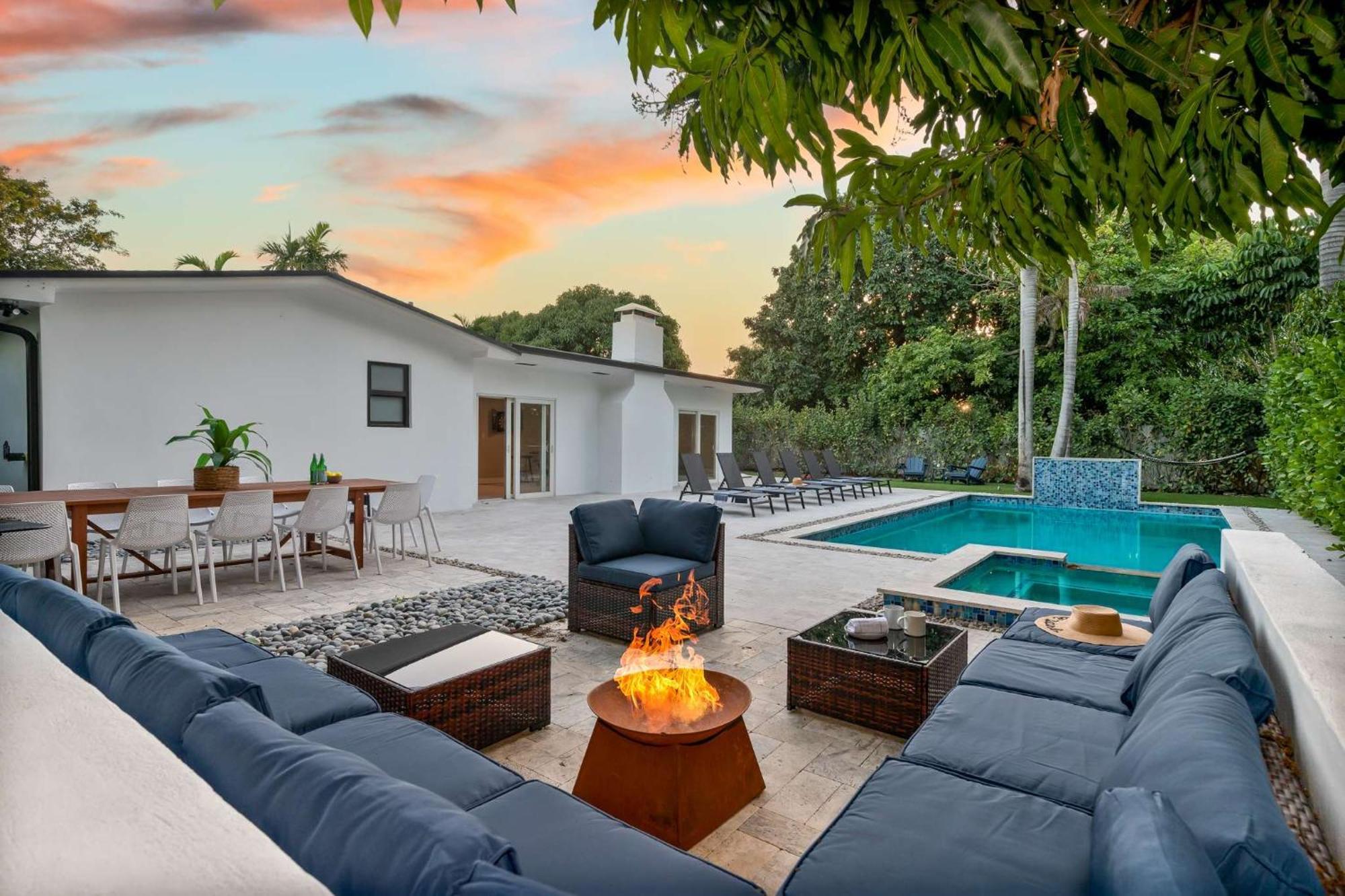 Luxe Heated Pool Fire Pit Games Miami